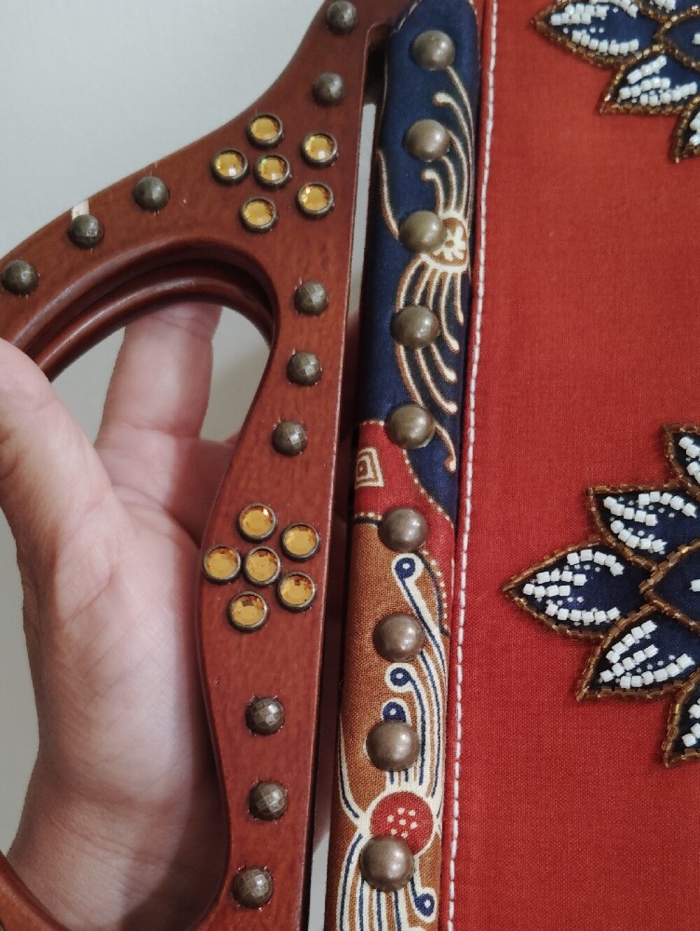 Isabella Fiore Red Navy Gold Embroidered Top-Handle Clutch - Picture 15 of 15